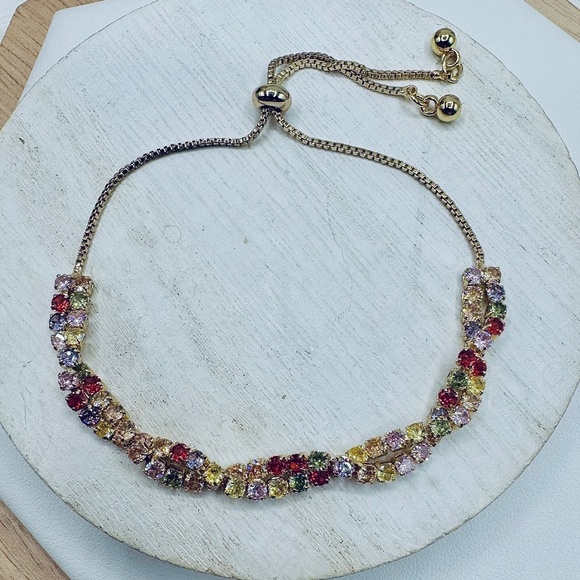 Twisted Colorful Rhinestones Adjustable Bracelet - Picture 1 of 7